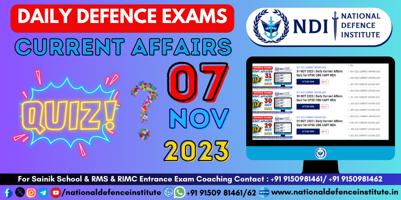Daily Quiz for Defence Exams | National Defence Institute